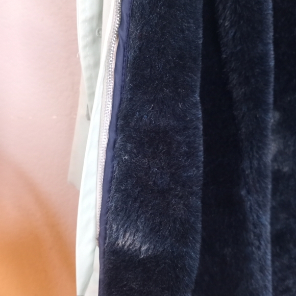 Vintage Sears Pastel Green Double Breasted Trench Coat Zip Out Furry Lining M L - Picture 5 of 9